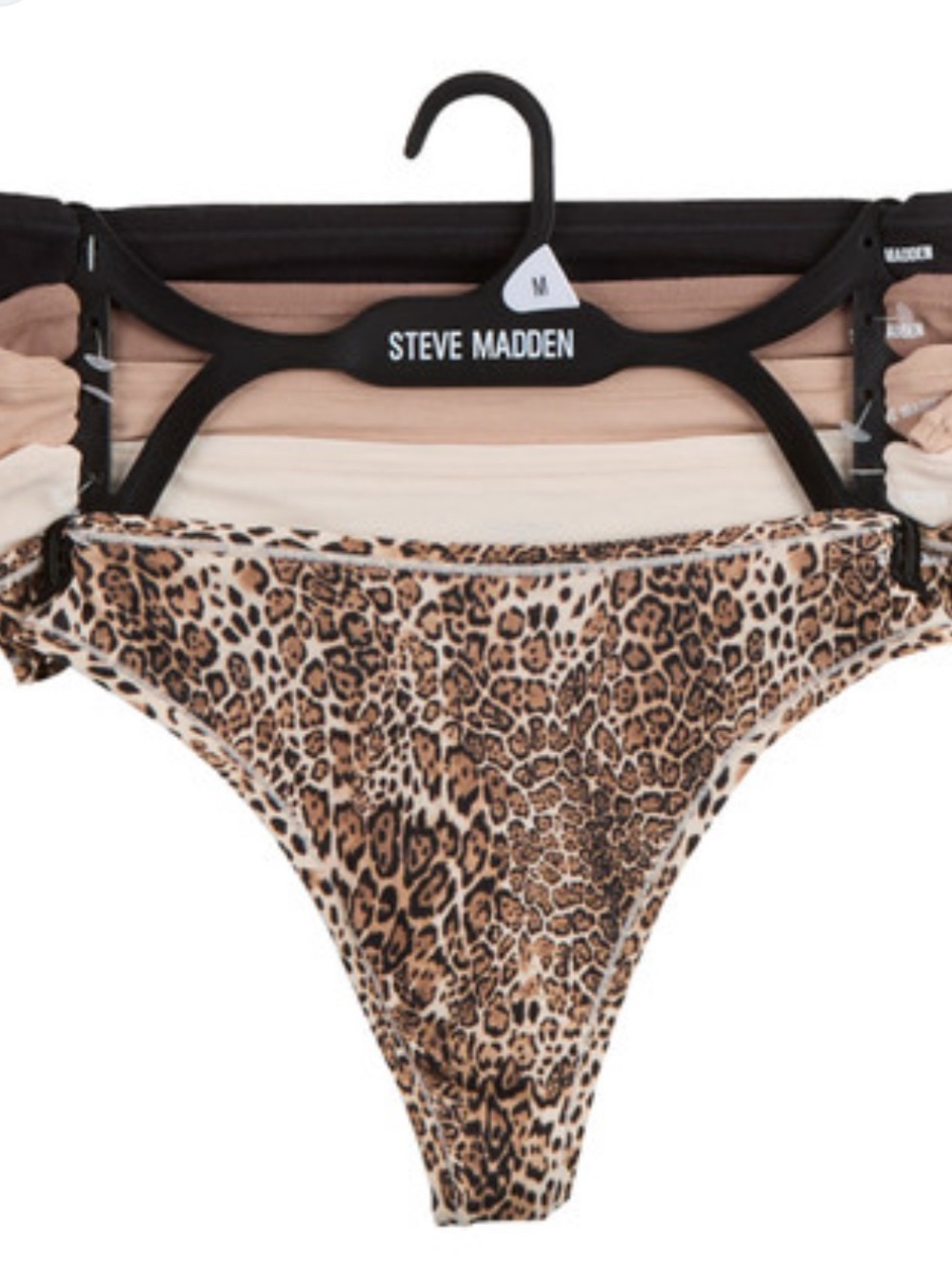 Steve Madden women’s 5 pairs thongs s Leopard Print Bikini Bottoms - Tan & Black